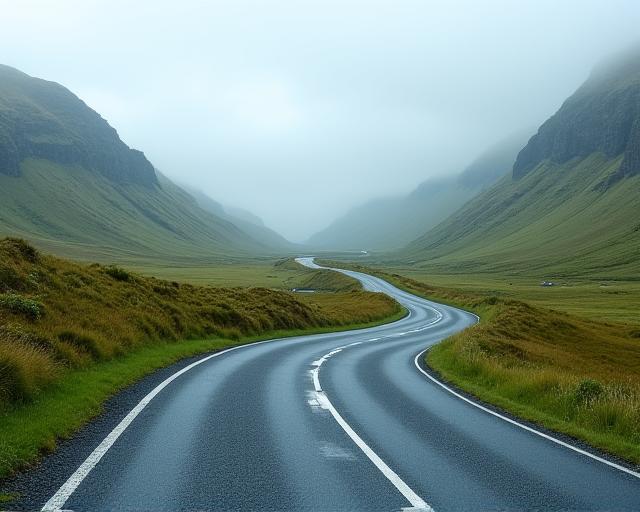 An empty, winding road through the scenic Ring of Kerry